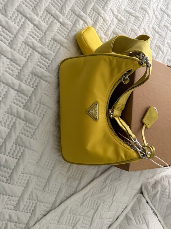 Prada Handbags - Prada Bright Yellow Nylon Shoulder Bag with Silver Hardware